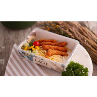 Chicken breast nuggets with spaghetti and cheese sauce